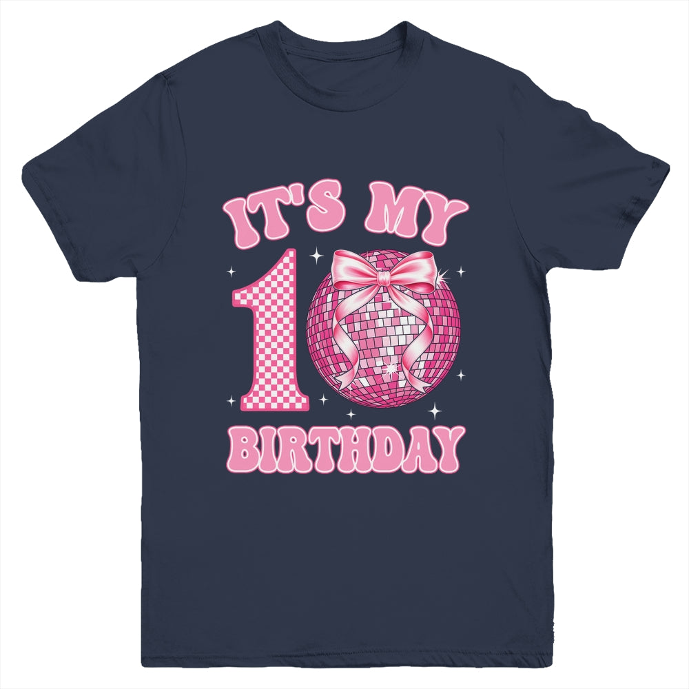 10th Birthday Coquette Bow Disco Ball 10 Year Old Birthday Youth Shirt | siriusteestore