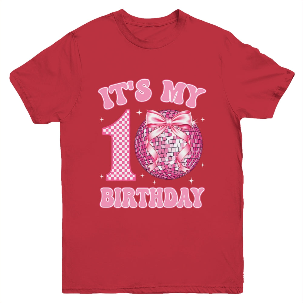 10th Birthday Coquette Bow Disco Ball 10 Year Old Birthday Youth Shirt | siriusteestore