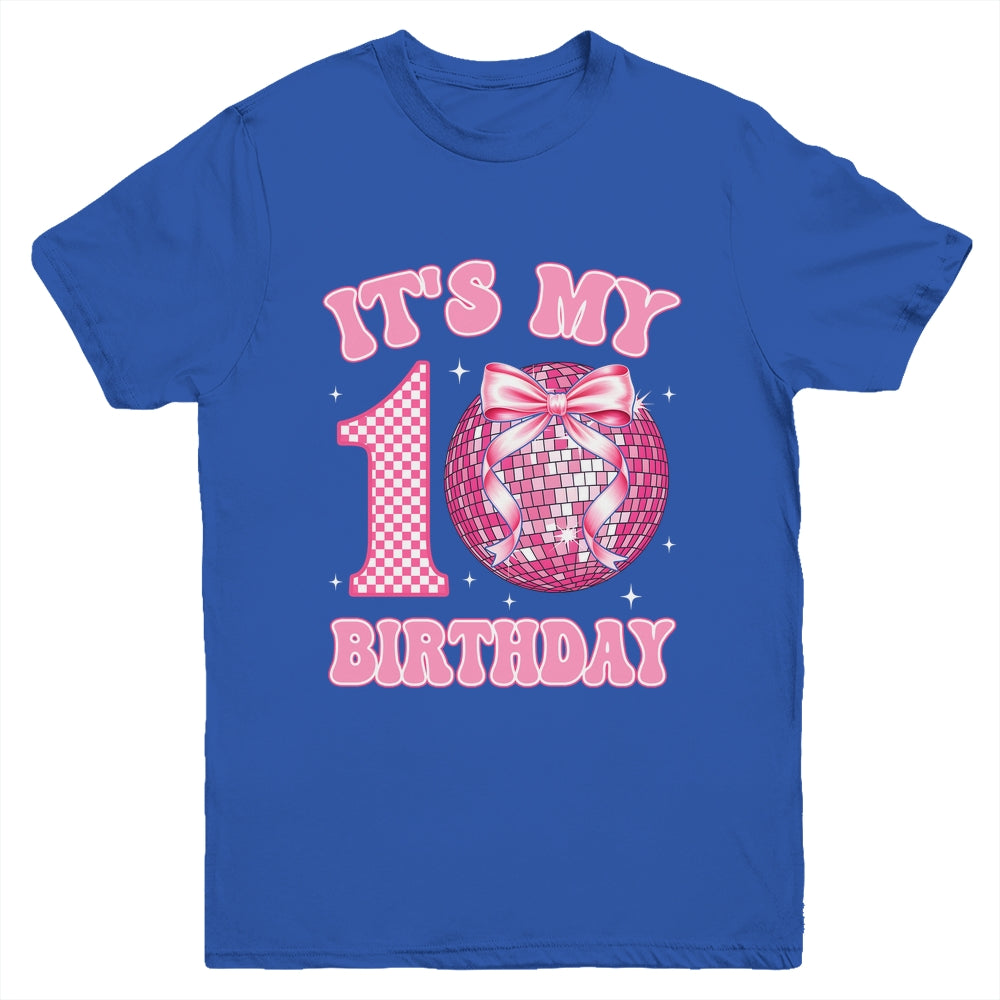 10th Birthday Coquette Bow Disco Ball 10 Year Old Birthday Youth Shirt | siriusteestore