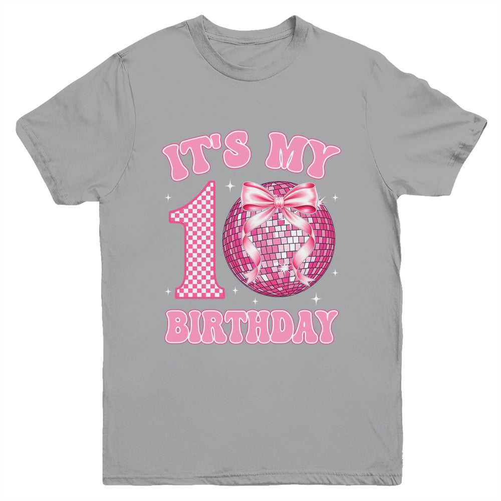 10th Birthday Coquette Bow Disco Ball 10 Year Old Birthday Youth Shirt | siriusteestore