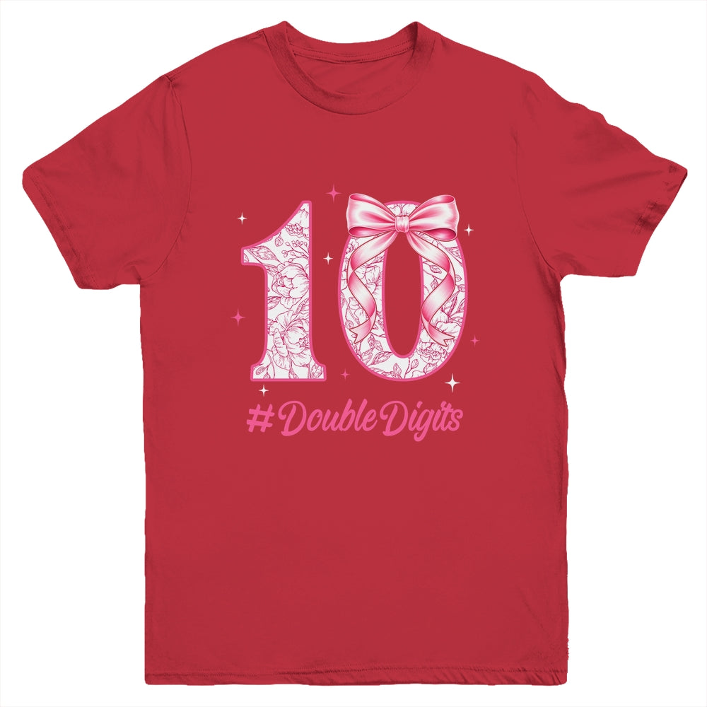10th Birthday Girl Pink Coquette Bow 10 Year Old Aesthetic Youth Shirt | siriusteestore