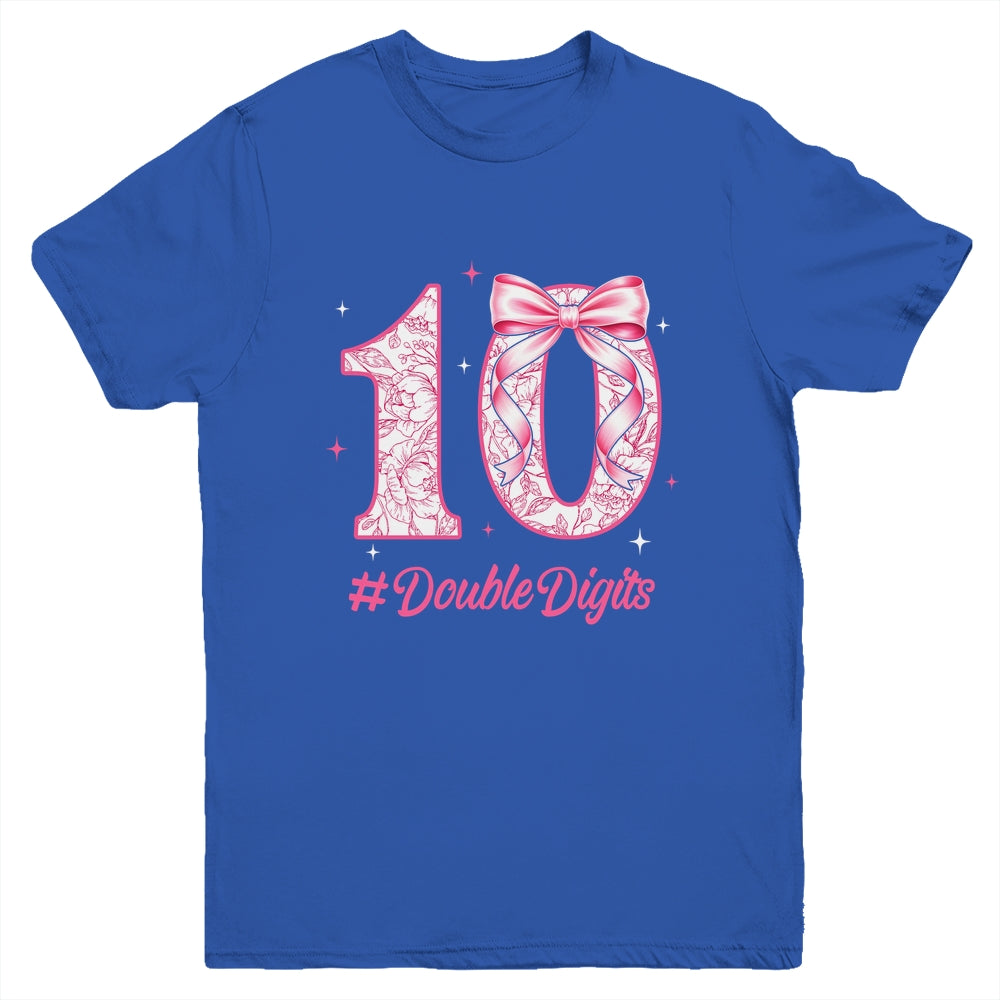 10th Birthday Girl Pink Coquette Bow 10 Year Old Aesthetic Youth Shirt | siriusteestore