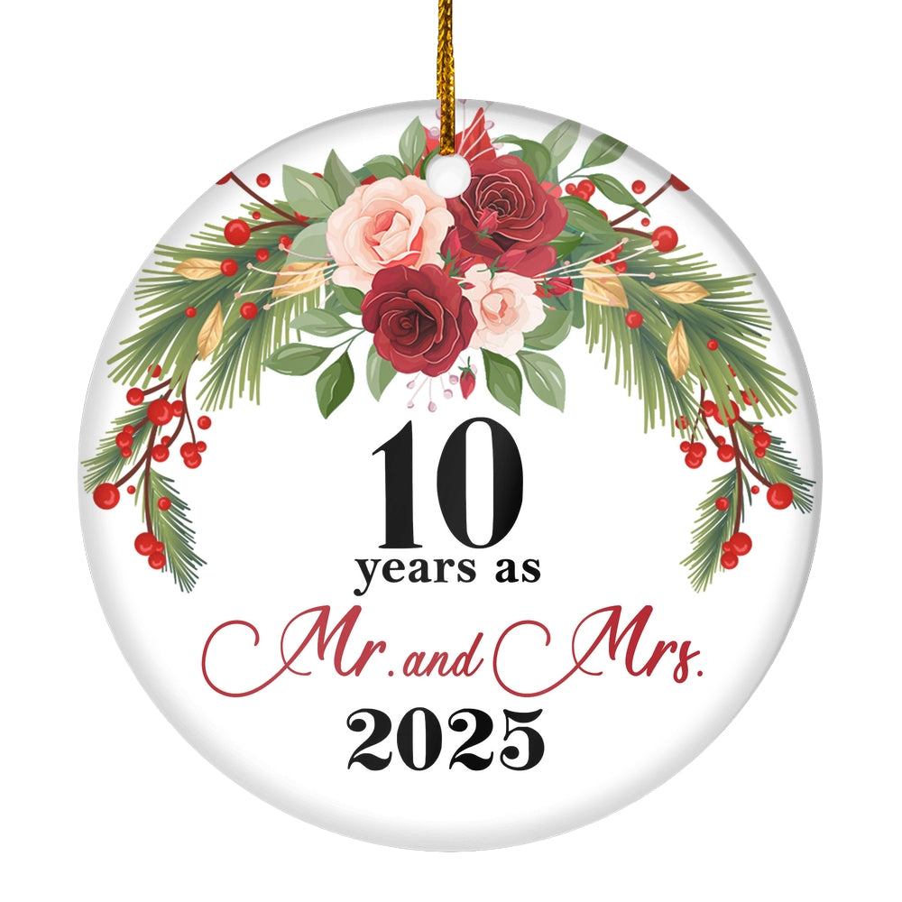 10th Wedding Anniversary 10 Years As Mr & Mrs 2025 Christmas Ornaments Gifts For Couples Husband Wife Holiday Decoration Christmas Tree Ornament | siriusteestore