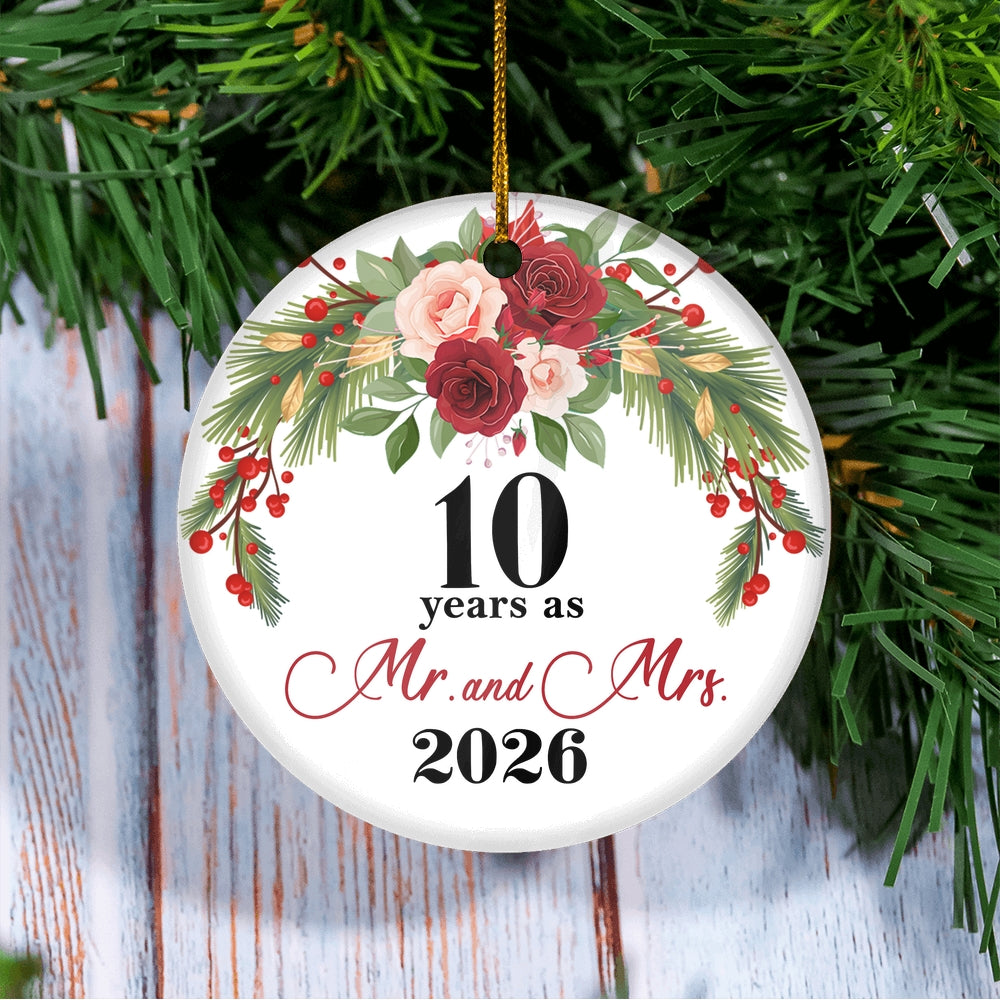 10th Wedding Anniversary 10 Years As Mr & Mrs 2025 Christmas Ornaments Gifts For Couples Husband Wife Holiday Decoration Christmas Tree Ornament | siriusteestore