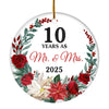 10th Wedding Anniversary Ornament Married 10 Years As Mr and Mrs For Couples Christmas Husband Wife Wedding Gift Holiday Decoration Christmas Tree Ornament | siriusteestore