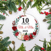 10th Wedding Anniversary Ornament Married 10 Years As Mr and Mrs For Couples Christmas Husband Wife Wedding Gift Holiday Decoration Christmas Tree Ornament | siriusteestore