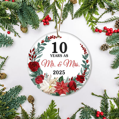 10th Wedding Anniversary Ornament Married 10 Years As Mr and Mrs For Couples Christmas Husband Wife Wedding Gift Holiday Decoration Christmas Tree Ornament | siriusteestore