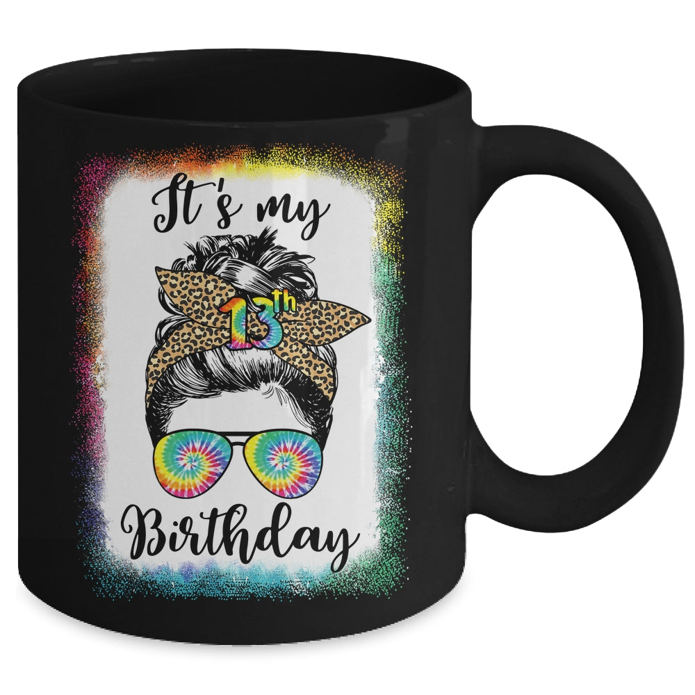 13th Birthday Decoration Girl Messy Bun 13 Years Old Tie Dye Mug | siriusteestore