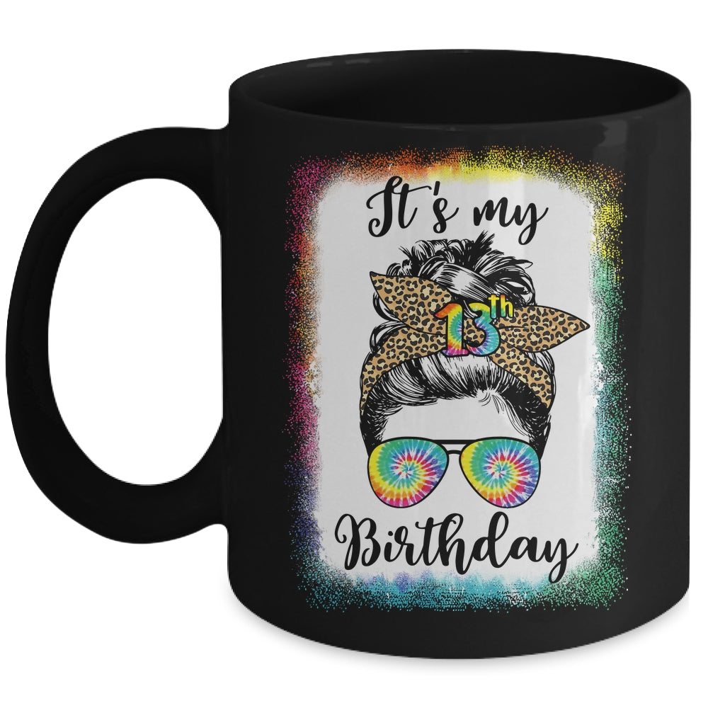 13th Birthday Decoration Girl Messy Bun 13 Years Old Tie Dye Mug | siriusteestore