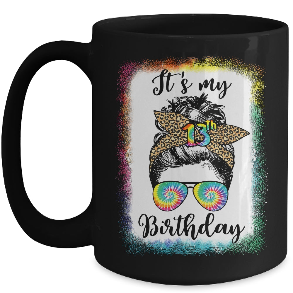 13th Birthday Decoration Girl Messy Bun 13 Years Old Tie Dye Mug | siriusteestore