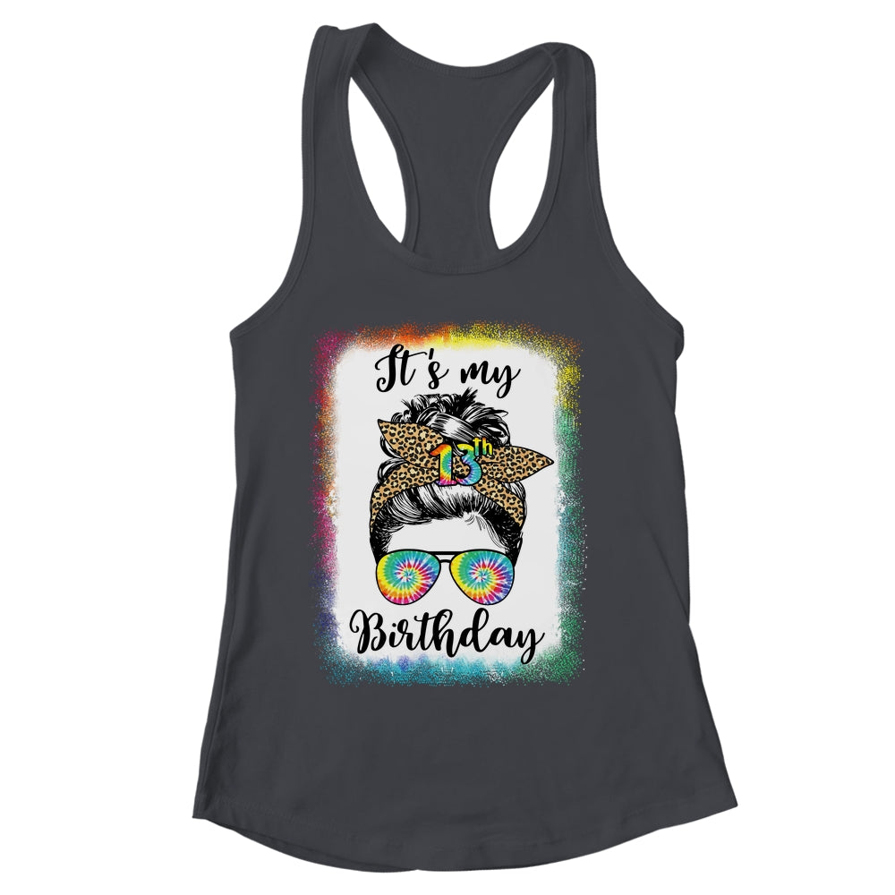 13th Birthday Decoration Girl Messy Bun 13 Years Old Tie Dye Shirt & Tank Top | siriusteestore
