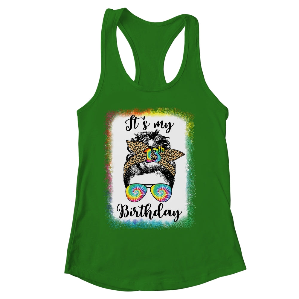 13th Birthday Decoration Girl Messy Bun 13 Years Old Tie Dye Shirt & Tank Top | siriusteestore