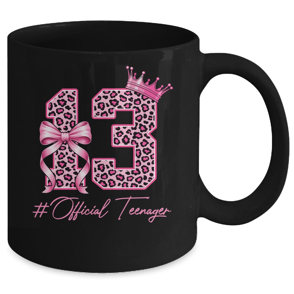 13th Birthday Girl Pink Coquette Bow Leopard 13 Year Old Mug | siriusteestore