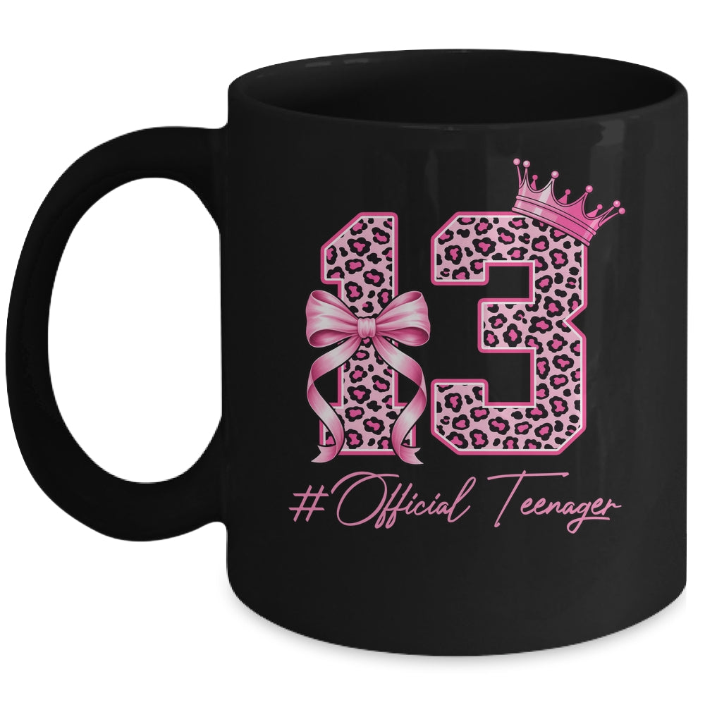 13th Birthday Girl Pink Coquette Bow Leopard 13 Year Old Mug | siriusteestore