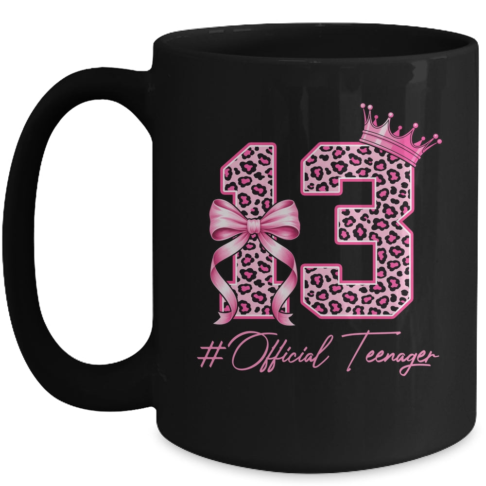 13th Birthday Girl Pink Coquette Bow Leopard 13 Year Old Mug | siriusteestore
