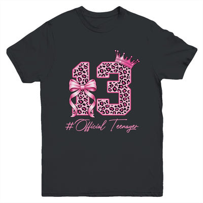 13th Birthday Girl Pink Coquette Bow Leopard 13 Year Old Youth Shirt | siriusteestore