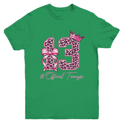 13th Birthday Girl Pink Coquette Bow Leopard 13 Year Old Youth Shirt | siriusteestore