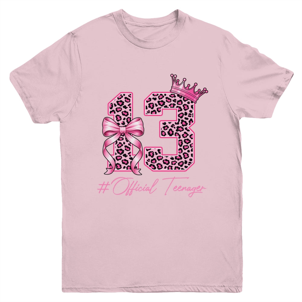 13th Birthday Girl Pink Coquette Bow Leopard 13 Year Old Youth Shirt | siriusteestore