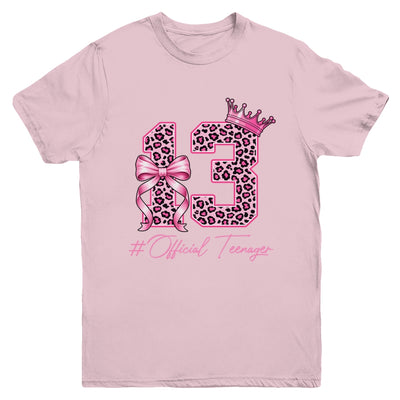 13th Birthday Girl Pink Coquette Bow Leopard 13 Year Old Youth Shirt | siriusteestore