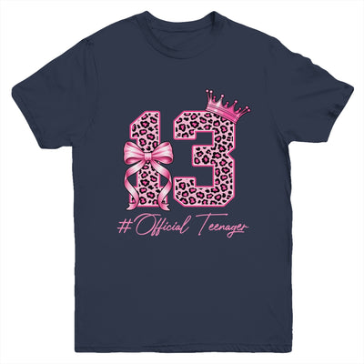 13th Birthday Girl Pink Coquette Bow Leopard 13 Year Old Youth Shirt | siriusteestore