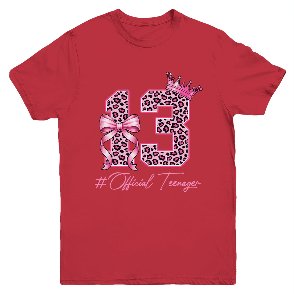 13th Birthday Girl Pink Coquette Bow Leopard 13 Year Old Youth Shirt | siriusteestore