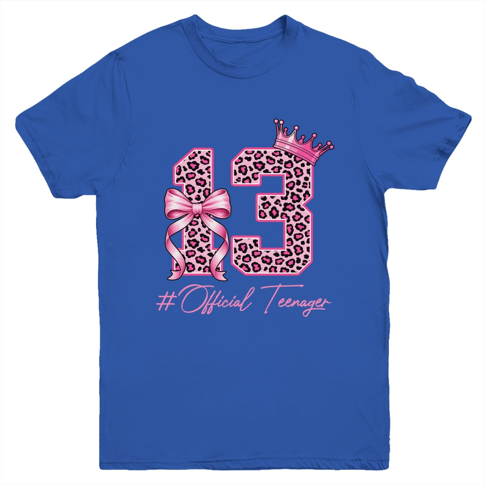 13th Birthday Girl Pink Coquette Bow Leopard 13 Year Old Youth Shirt | siriusteestore