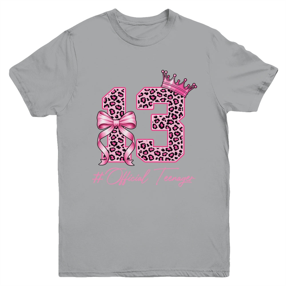 13th Birthday Girl Pink Coquette Bow Leopard 13 Year Old Youth Shirt | siriusteestore