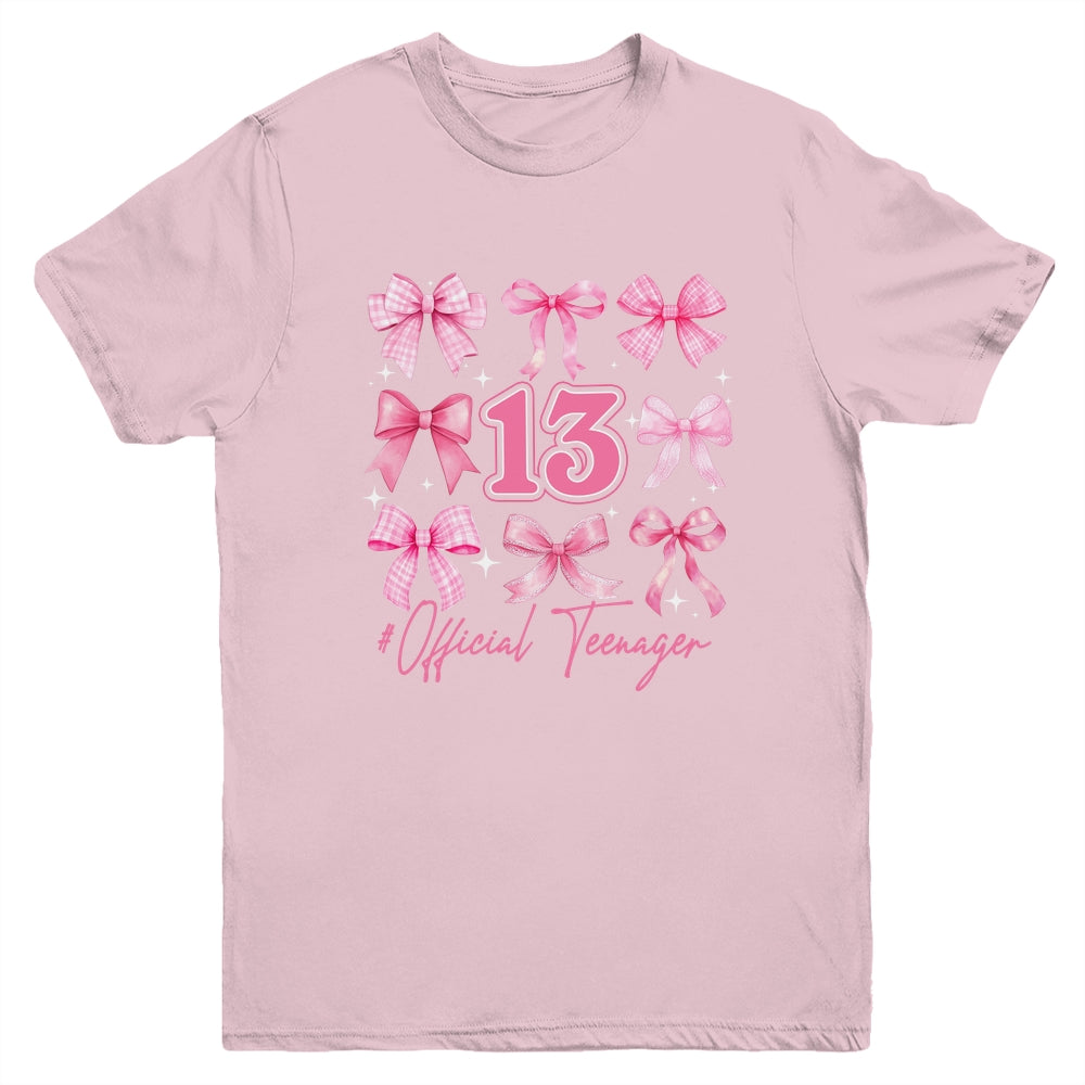 13th Birthday Pink Coquette Bow 13 Year Old Birthday Girl Youth Shirt | siriusteestore