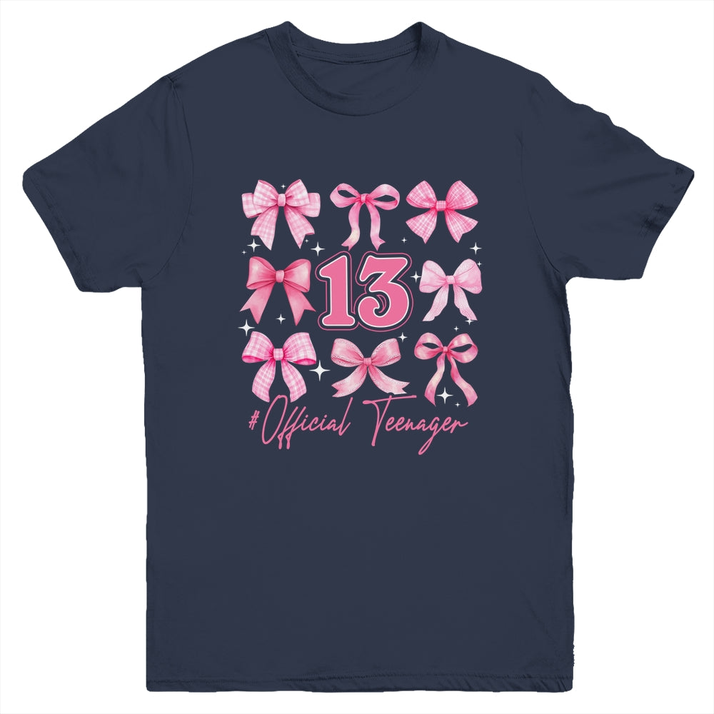 13th Birthday Pink Coquette Bow 13 Year Old Birthday Girl Youth Shirt | siriusteestore