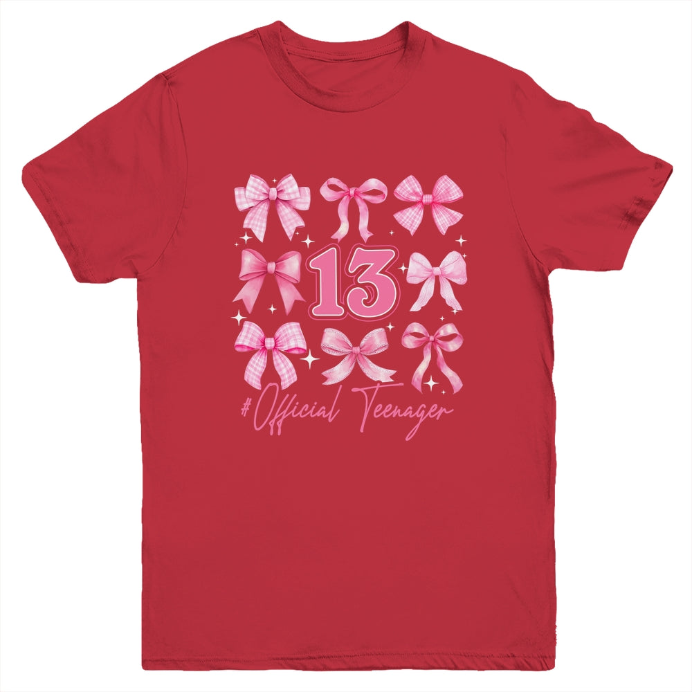 13th Birthday Pink Coquette Bow 13 Year Old Birthday Girl Youth Shirt | siriusteestore