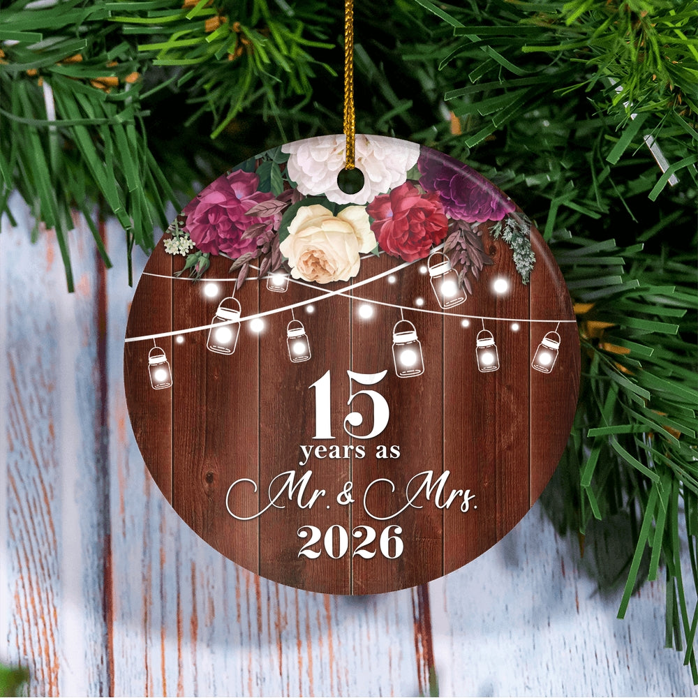 15th Anniversary Wedding Ornament 15 Years As Mr and Mrs For Couples Christmas Husband Wife Married Wedding Gift Holiday Decoration Christmas Tree Ornament | siriusteestore