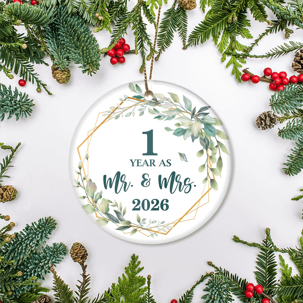 1st Anniversary Wedding Ornament Married 1 Year As Mr and Mrs For Couples Christmas Husband Wife Wedding Gift Holiday Decoration Christmas Tree Ornament | siriusteestore