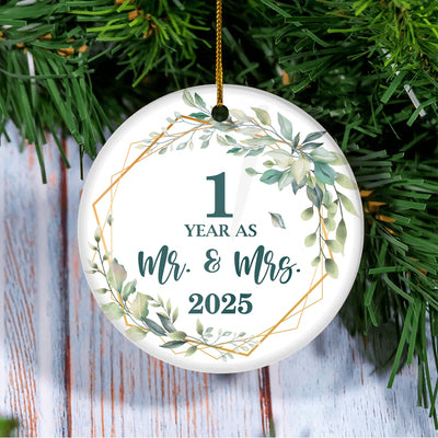 1st Anniversary Wedding Ornament Married 1 Year As Mr and Mrs For Couples Christmas Husband Wife Wedding Gift Holiday Decoration Christmas Tree Ornament | siriusteestore
