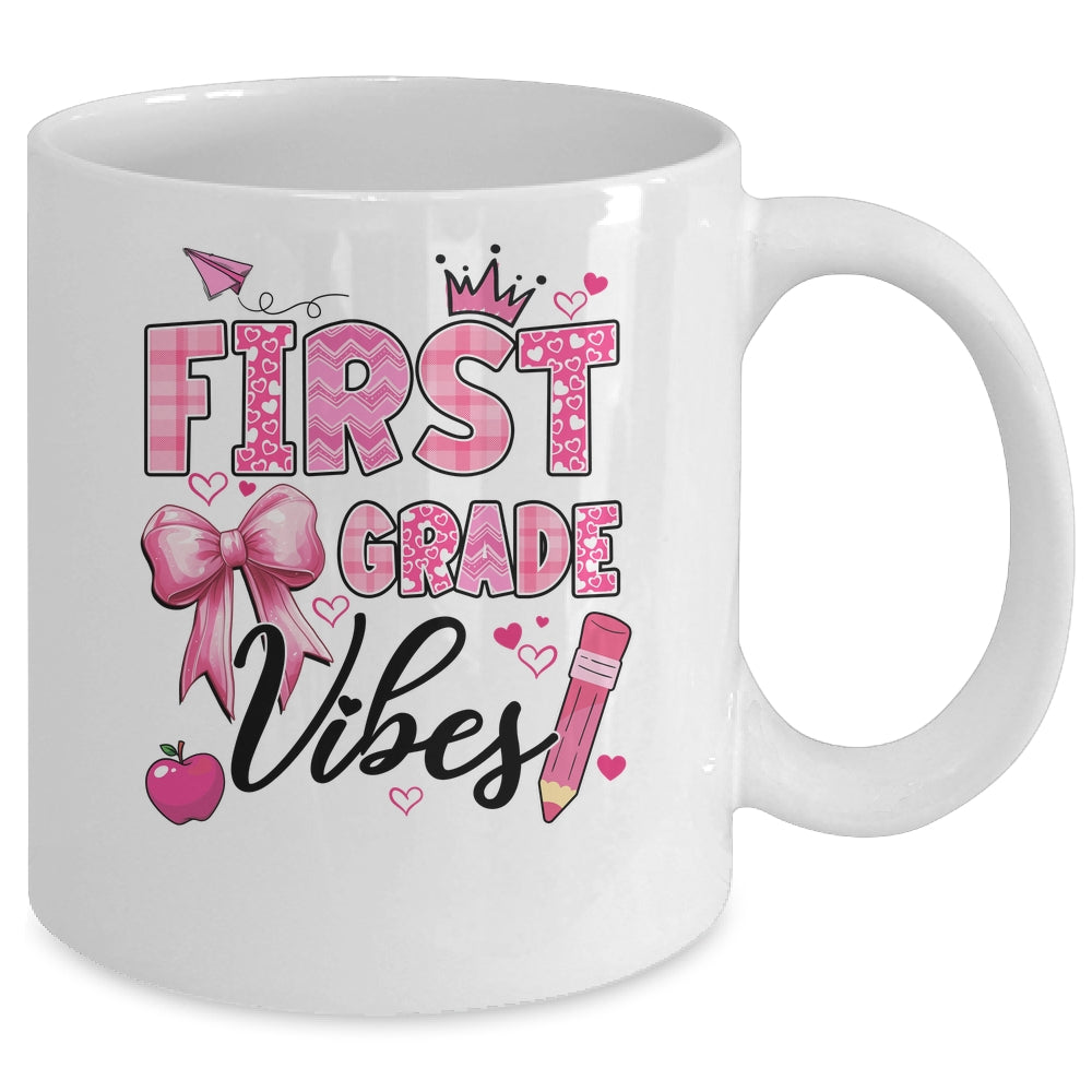 1st First Grade Vibes Back To School Coquette Teacher Girl Mug | siriusteestore