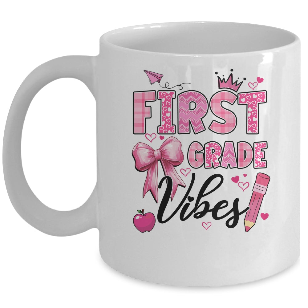 1st First Grade Vibes Back To School Coquette Teacher Girl Mug | siriusteestore