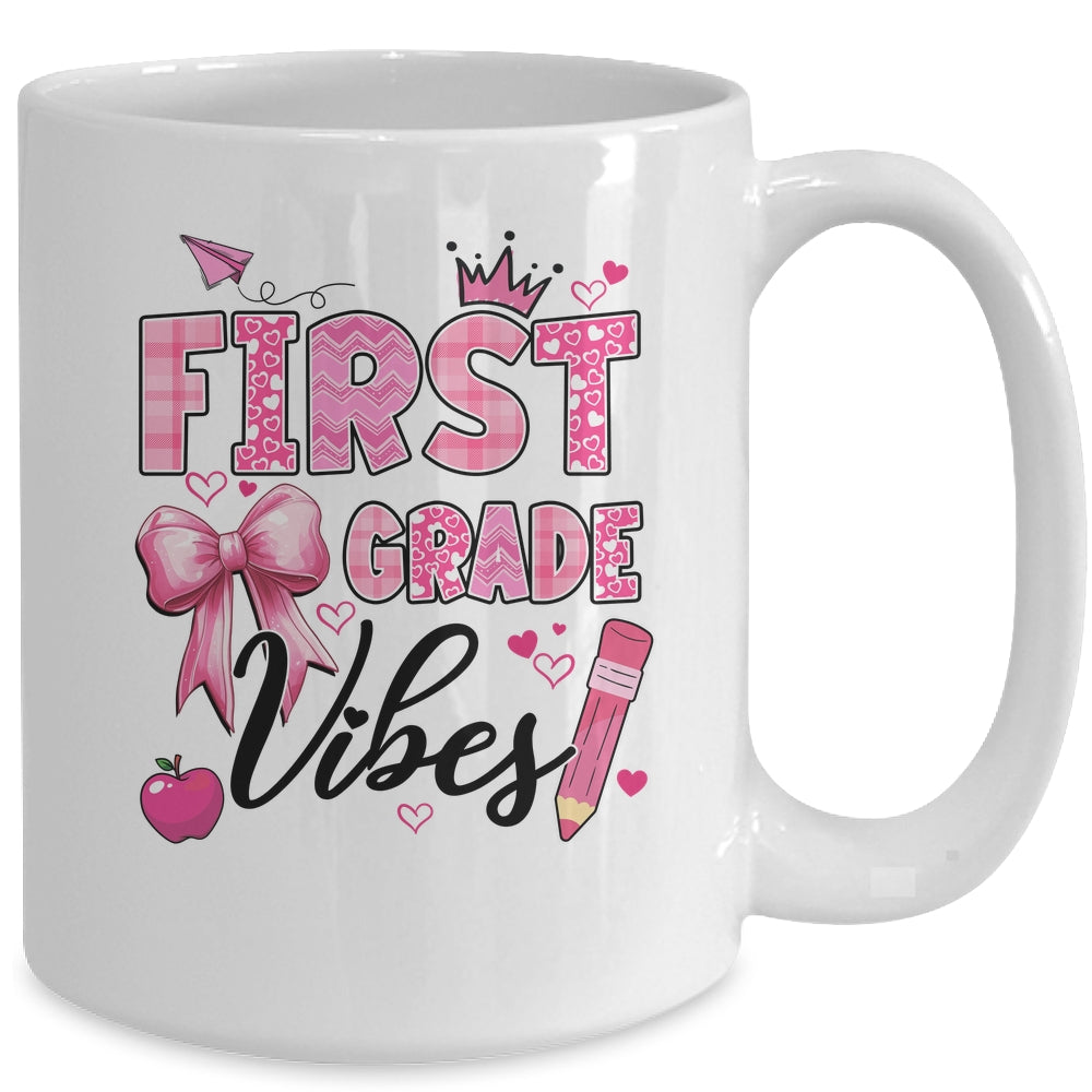 1st First Grade Vibes Back To School Coquette Teacher Girl Mug | siriusteestore