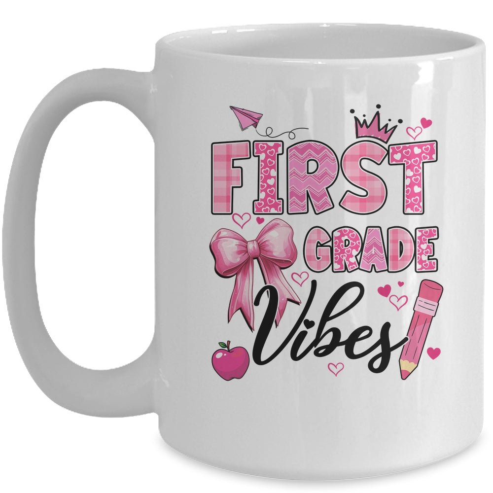1st First Grade Vibes Back To School Coquette Teacher Girl Mug | siriusteestore
