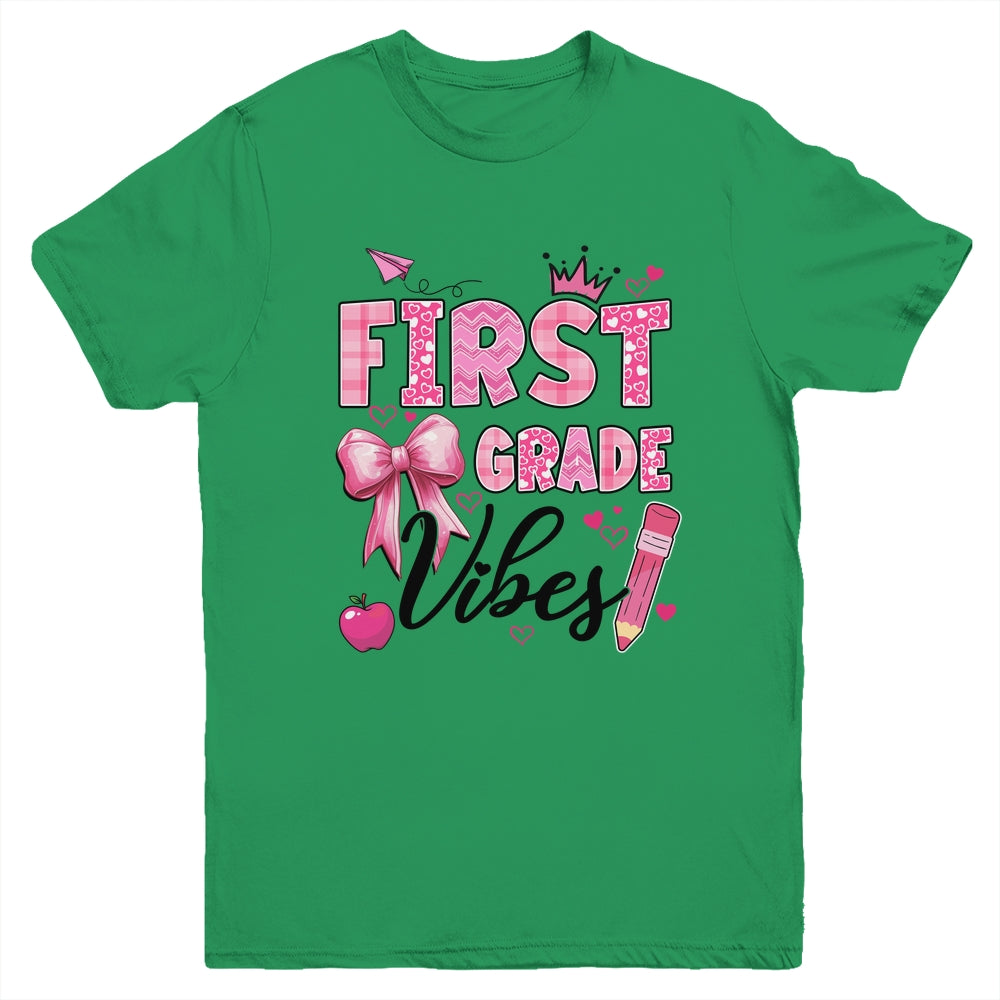 1st First Grade Vibes Back To School Coquette Teacher Girl Youth Shirt | siriusteestore