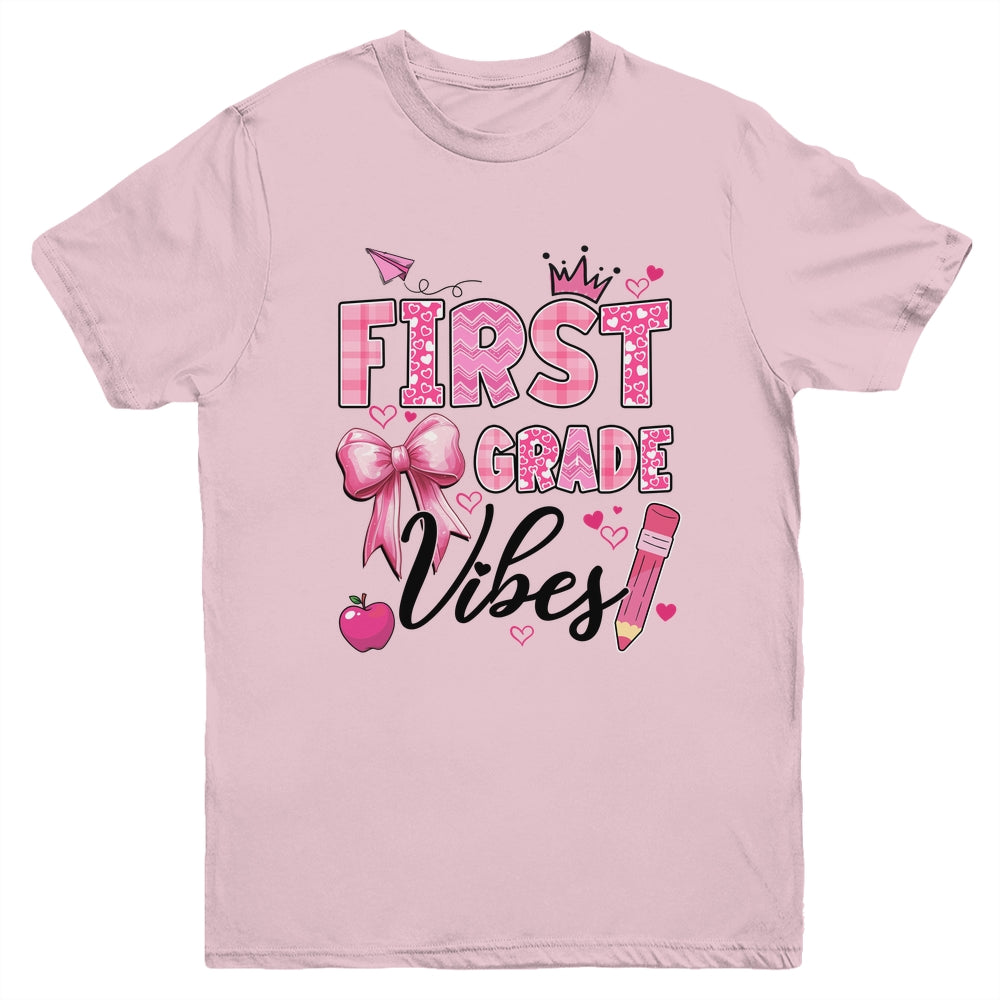 1st First Grade Vibes Back To School Coquette Teacher Girl Youth Shirt | siriusteestore