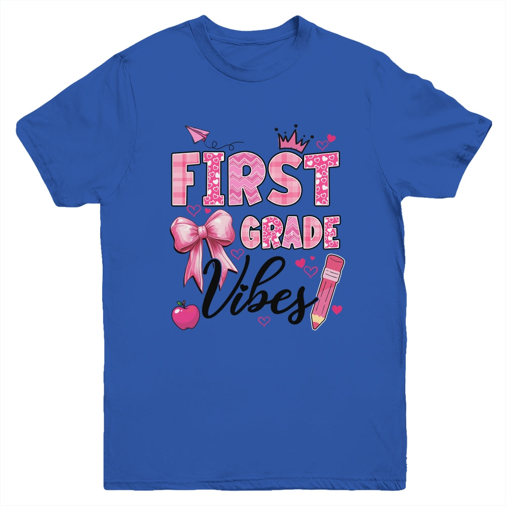 1st First Grade Vibes Back To School Coquette Teacher Girl Youth Shirt | siriusteestore