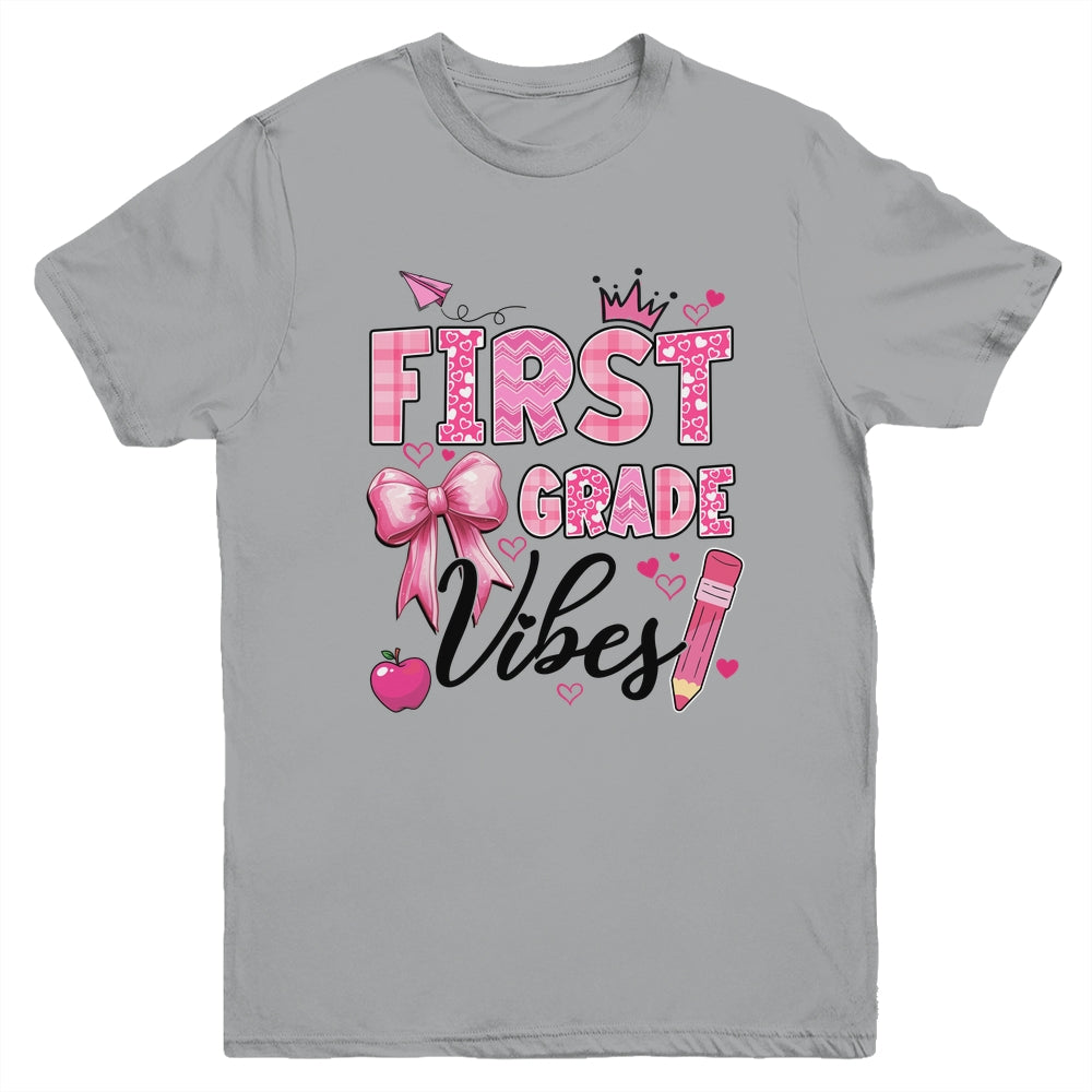 1st First Grade Vibes Back To School Coquette Teacher Girl Youth Shirt | siriusteestore