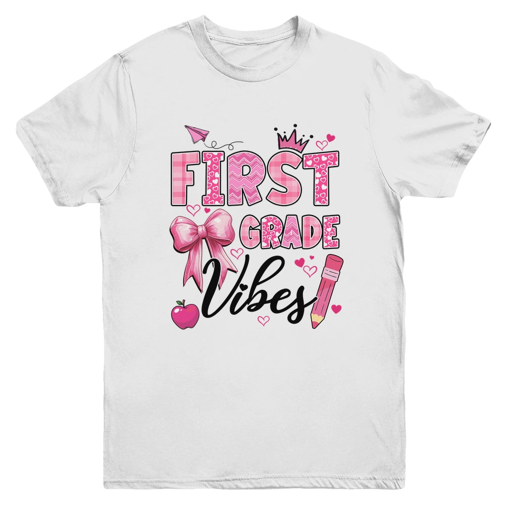 1st First Grade Vibes Back To School Coquette Teacher Girl Youth Shirt | siriusteestore