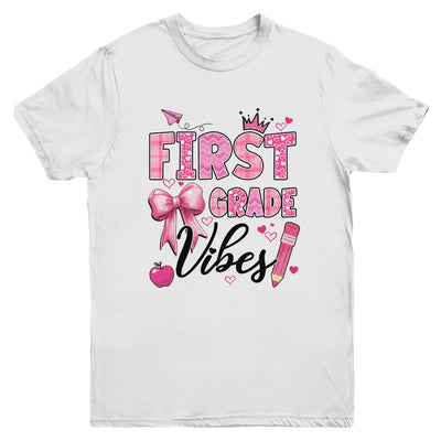 1st First Grade Vibes Back To School Coquette Teacher Girl Youth Shirt | siriusteestore