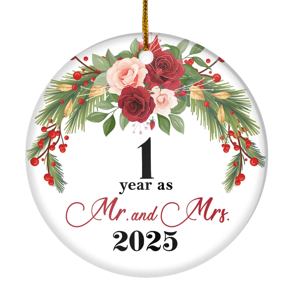 1st Wedding Anniversary 1 Year As Mr & Mrs 2025 Christmas Ornaments Gifts For Couples Husband Wife Holiday Decoration Christmas Tree Ornament | siriusteestore