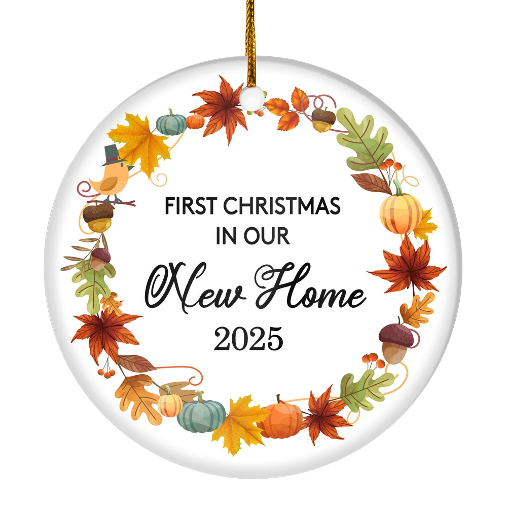 2025 First Christmas In Our New Home Mr And Mrs Gift Autumn Leaf For Wedding Newlywed Couple 2025 Christmas Tree Ornament | siriusteestore