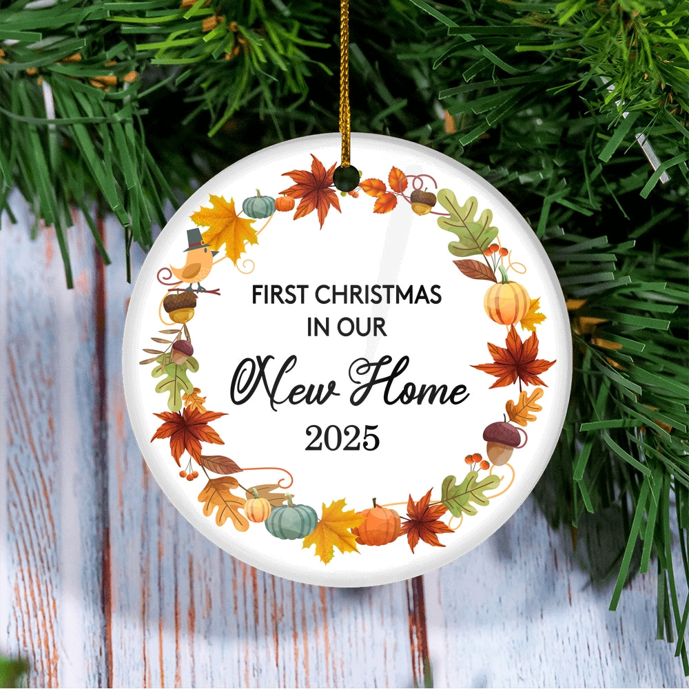 2025 First Christmas In Our New Home Mr And Mrs Gift Autumn Leaf For Wedding Newlywed Couple 2025 Christmas Tree Ornament | siriusteestore