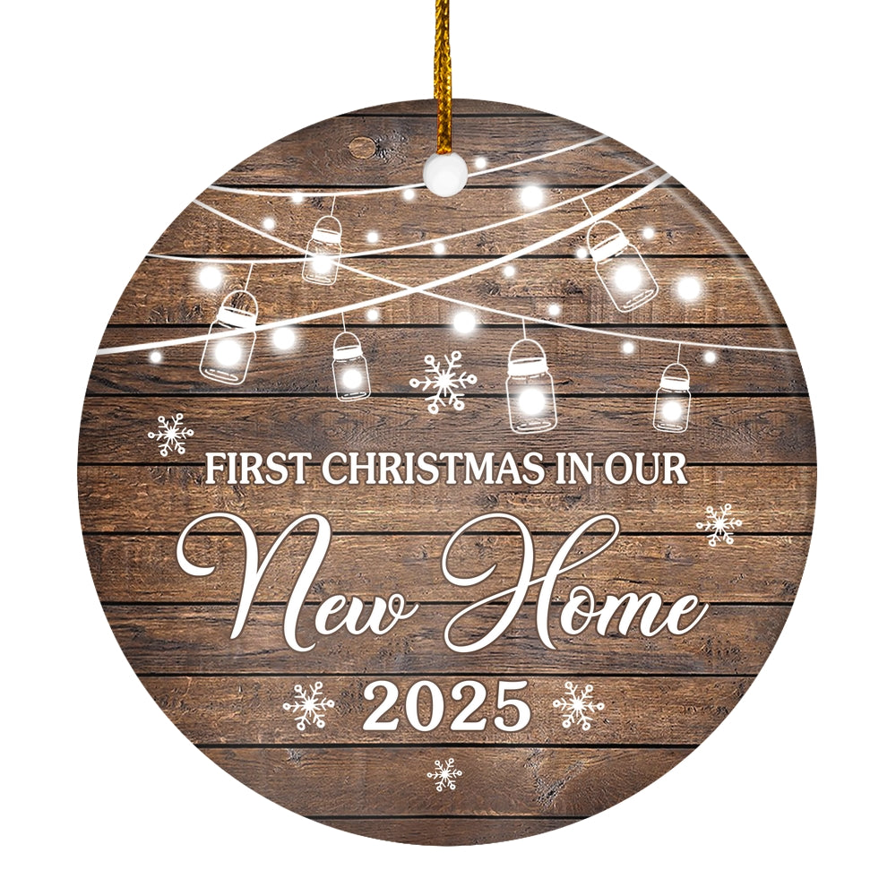 2025 First Christmas In Our New Home Mr And Mrs Gift Brown For Wedding Newlywed Couple 2025 Christmas Tree Ornament | siriusteestore
