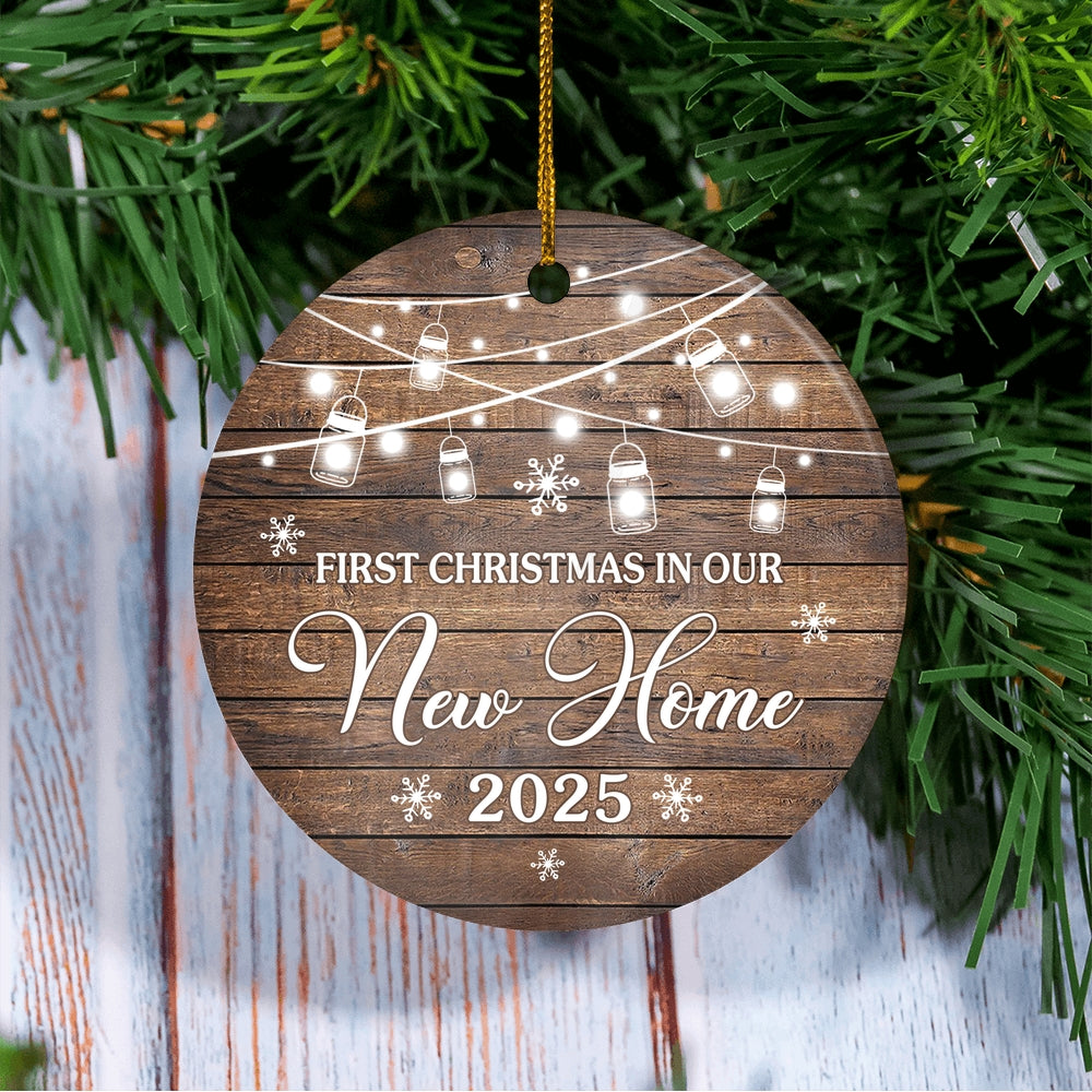 2025 First Christmas In Our New Home Mr And Mrs Gift Brown For Wedding Newlywed Couple 2025 Christmas Tree Ornament | siriusteestore