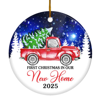 2025 First Christmas In Our New Home Mr And Mrs Red Truck Tree For Wedding Newlywed Couple 2025 Christmas Tree Ornament | siriusteestore