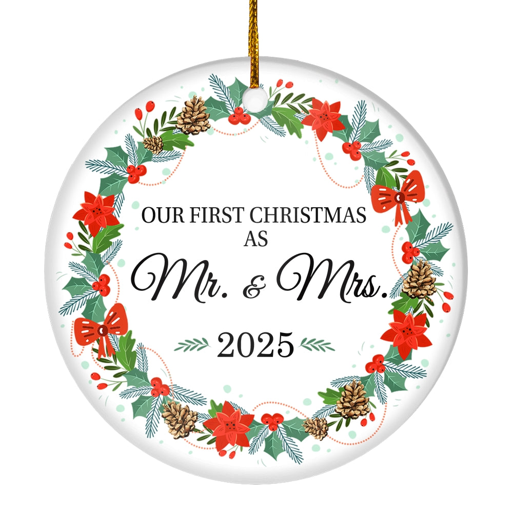2025 Our First Christmas As Mr And Mrs Gift Christmas Flower For Wedding Newlywed Couple 2025 Christmas Tree Ornament | siriusteestore